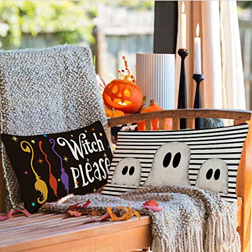 GEEORY Halloween Ghost Lumbar Pillow Cover - 12x20 Inch Decorative Cushion for Fall