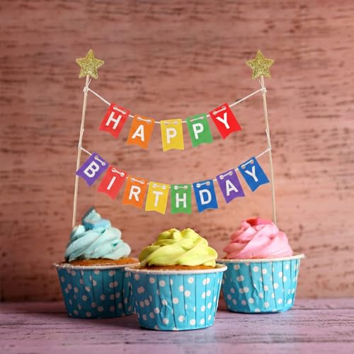 Rainbow Happy Birthday Cake Topper Set for Kids Parties