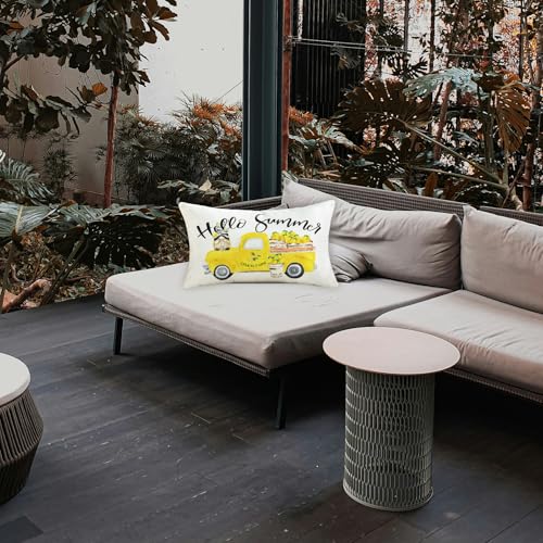 12x20 Inch Summer Throw Pillow Cover - Yellow Truck & Gnome