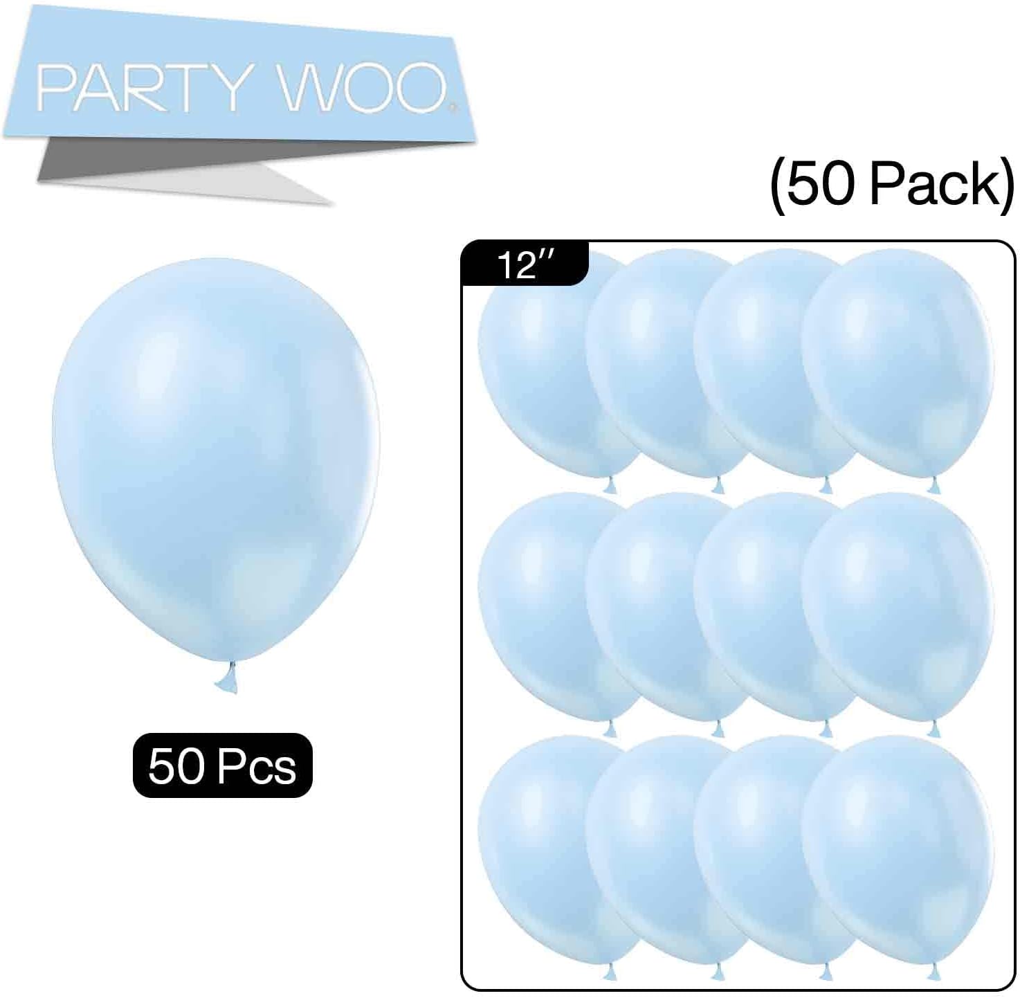 PartyWoo Sky Blue Balloons - 50 Pcs 12 Inch Pearl Light Blue for Graduation & Baby Showers