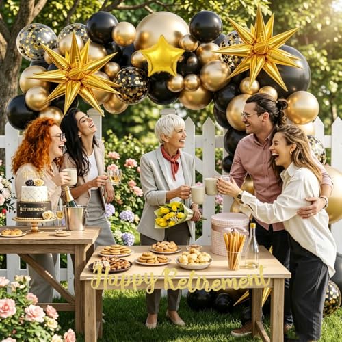 Black and Gold Balloon Garland Arch Kit - 138pcs Graduation Party Decor