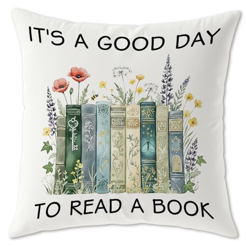 It's a Good Day to Read a Book Pillow Cover - 18x18, Bookish Decor, Variation 2