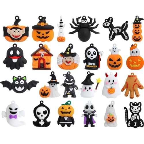 24Pcs Halloween Mini Figurines Set - Spooky Ghosts, Pumpkins & Skeletons