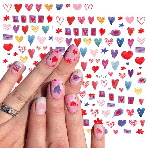 8 Sheets Valentines Day Nail Stickers Heart Decals for Nail Art