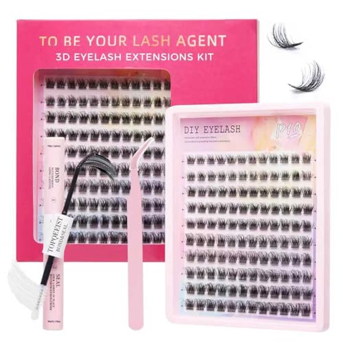 TOPQEEIST Wispy Lash Clusters Kit D Curl Individual Eyelash Extensions with Bond and Seal