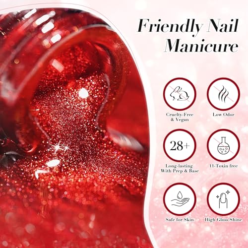 NAILKISS Cat Eye Magnetic Gel Nail Polish, Bright Red 0.34 Fl Oz with Magnet Stick