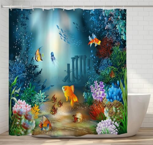Ocean Fish Shower Curtain for Kids Bathroom | Waterproof 72x72