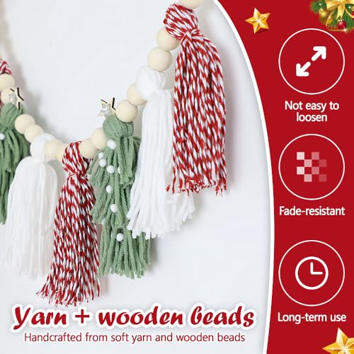 Christmas Wood Bead Tassel Garland - Boho Holiday Mantle & Wall Decor