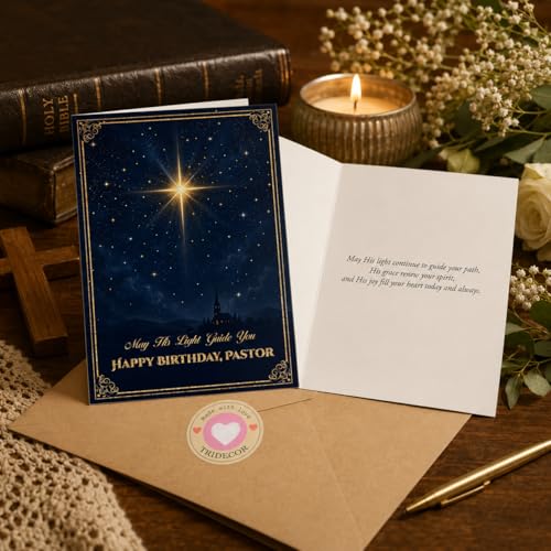Christian Birthday Card for Pastor | 5x7 Folded Design with Envelope