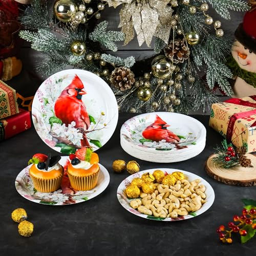 48Pcs Christmas Red Cardinal Disposable Paper Plates 7 Inch - Variation of 48 / Red Cardinal