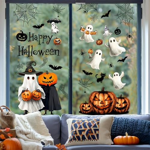 Halloween Window Clings 8 Sheet Cute Ghost Pumpkin Bats Decals