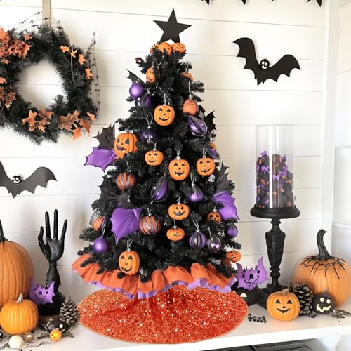 21 Inches Mini Christmas Tree Skirt - Orange Sequin Velvet for 4ft Xmas Tree