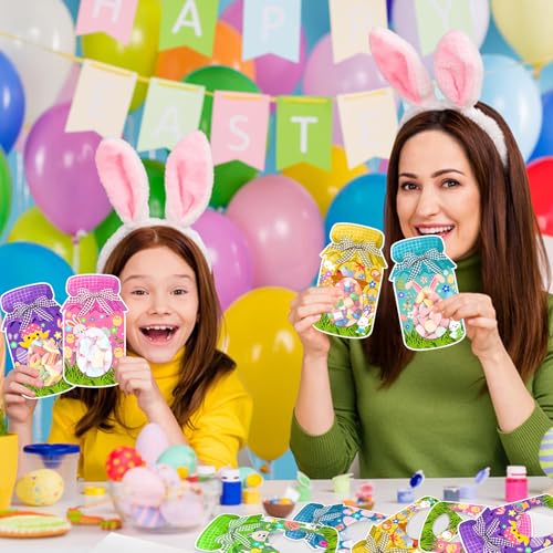 Openfly 36Pcs Easter Candy Holder Cards Mason Jar Craft Set with Bags