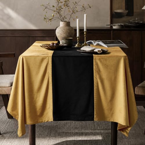 Gold and Black Velvet Rectangular Tablecloth - Luxury Christmas Decor 120x60 Inches