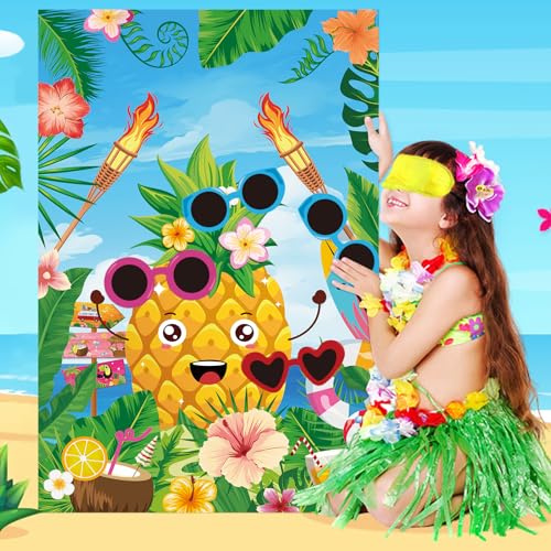Hawaiian Luau Party Game for Kids - Pin The Sunglasses on Pineapple