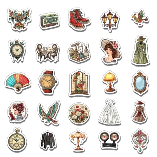 50 Pcs Vintage Waterproof Stickers for Water Bottles & Laptops