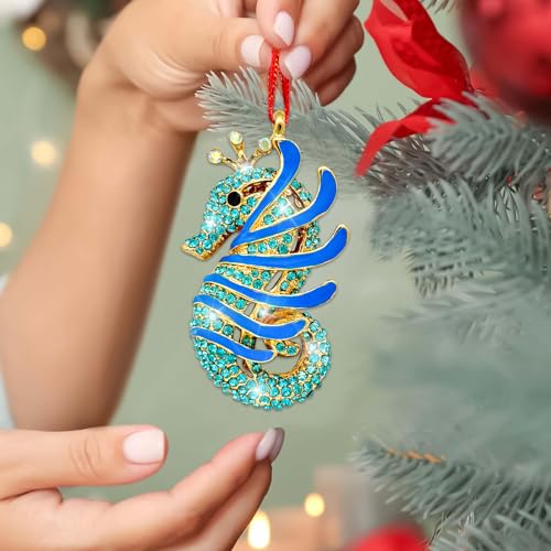 Blue Seahorse Christmas Ornament - Coastal Holiday Tree Decor Gift