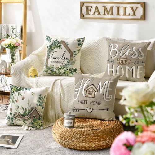 AVOIN colorlife 18x18 Inch Spring Floral Eucalyptus Pillow Covers Set of 4