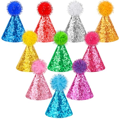 10 PCS Mini Party Hats for Stuffed Animals and Small Pets, Cone Style