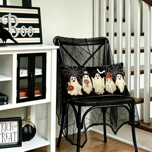 Halloween Ghost Pillow Cover 12x20 | Jack O'Lantern Lumbar Cushion