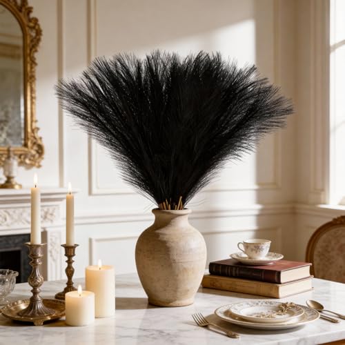 30pcs 21.6 Inch Black Faux Pampas Grass - Non-Shedding Boho Home Decor
