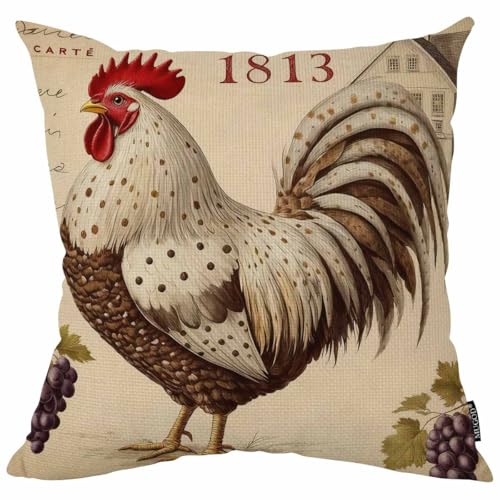 Mugod Retro Beige Chicken Rooster Throw Pillow Cover 18x18