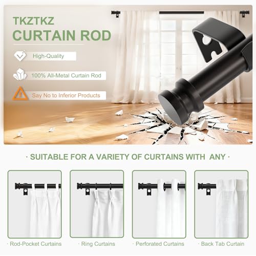 TKZTKZ Heavy Duty Black Curtain Rod - Adjustable 18-45 Inch Metal Rod