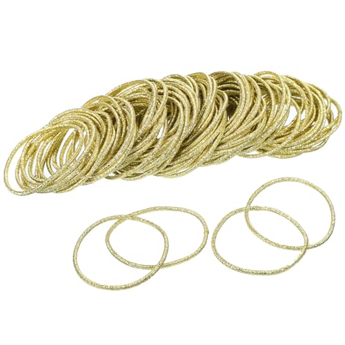 Qianyu 100 Pcs Gold Hair Ties No-Metal Shimmer Elastic Hair Bands
