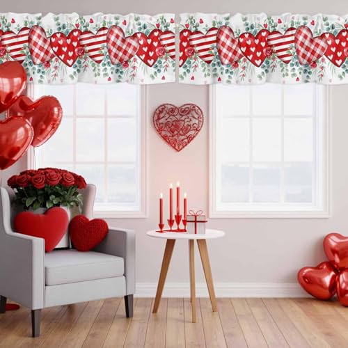 Valentine's Day Heart Valance Curtain 54x18 Inch for Windows