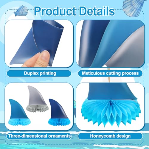 12 Pcs Shark Birthday Party Decoration Favors Fin Honeycomb