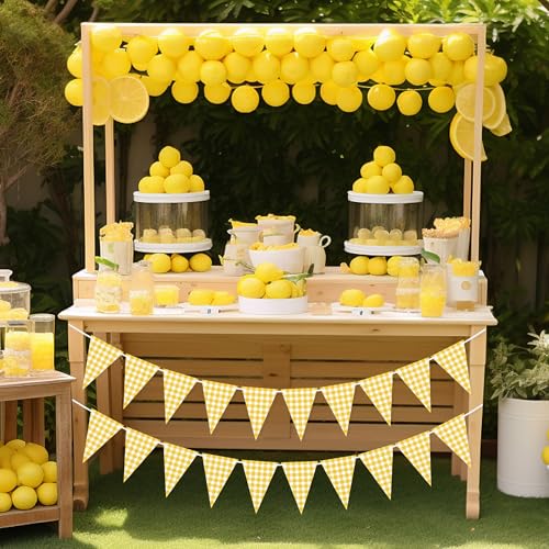 VILIFEVER Yellow Gingham Banner for Picnic, BBQ Party Decorations