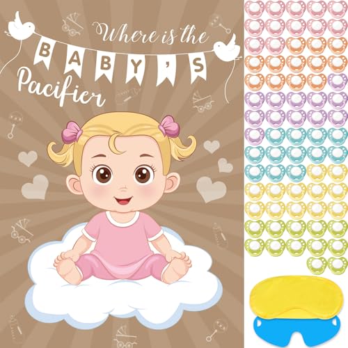 Baby Shower Pin the Pacifier Game Kit with Poster & Stickers