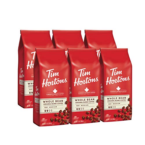 Tim Hortons Whole Bean Original Medium Roast Coffee - 12oz Bag, Pack of 6