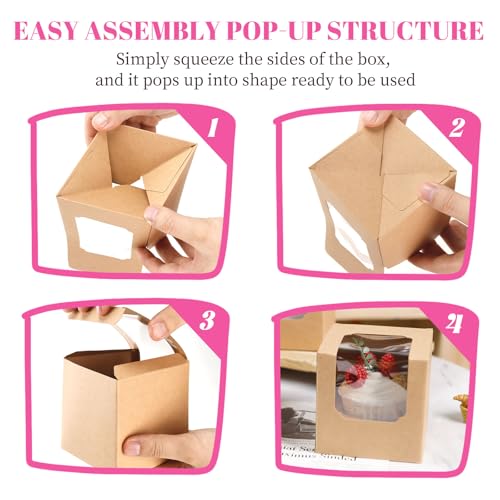NPLUX Brown 25 Pack Pre-Assembled Cupcake Boxes with Inserts for Baking & Gifts