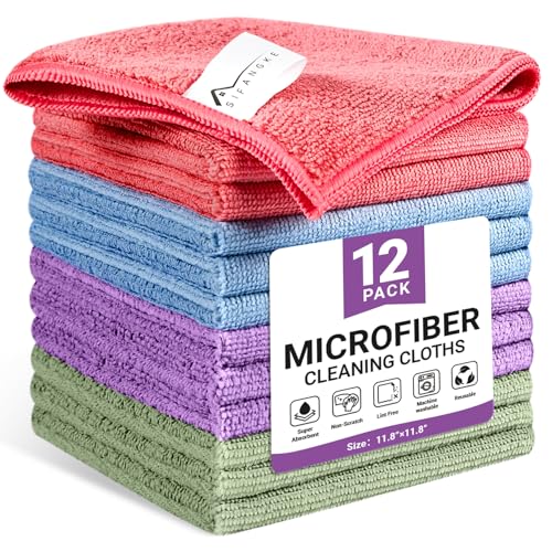 SIFANGKE Microfiber Cleaning Cloths, 12 Pack Assorted Colors, 11.8" x 11.8"