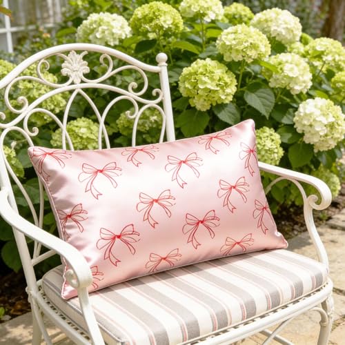 Queen Size Satin Pillowcase with Bow Print | Cooling Silk Pillow Cover