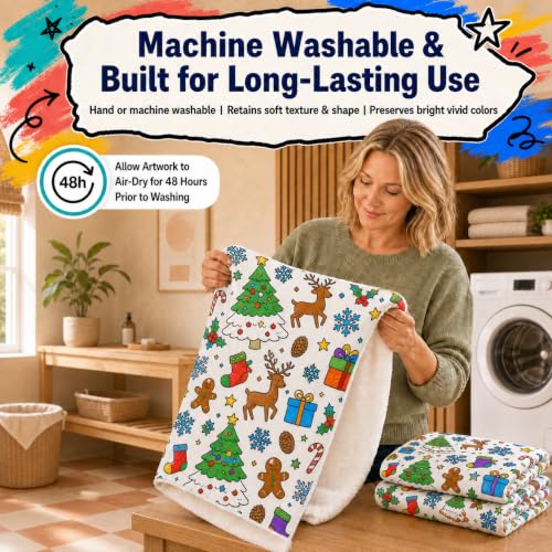 Christmas Theme Washable DIY Coloring Blanket with 24 Pens - Small
