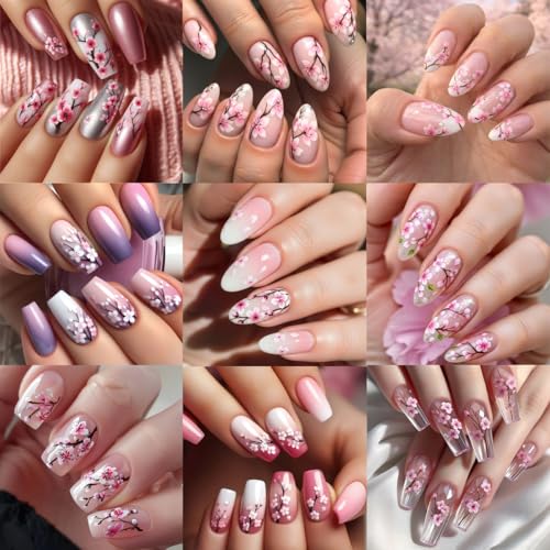 5D Embossed Cherry Blossom Nail Stickers Pink Floral Self-Adhesive Decals