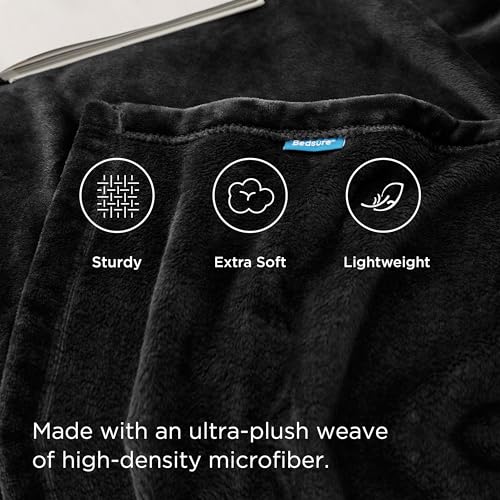 Bedsure GentleSoft Fleece Blanket - Black Large (120x120 inches) - Cozy Luxury Microfiber