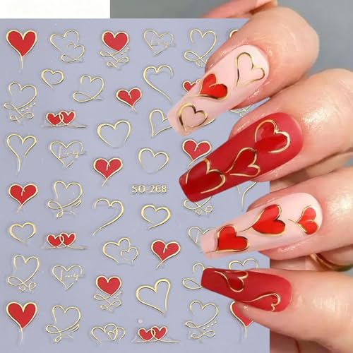 Valentine Heart Nail Art Stickers - 6 Sheets 3D Self-Adhesive Decals