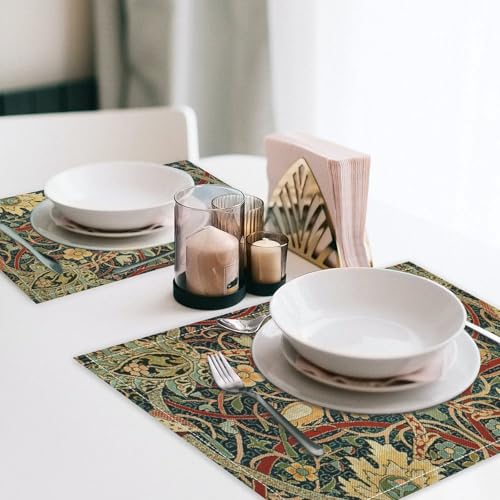 William Morris Floral Placemats Set of 6 - Cotton Table Mats for Dining & Holiday Decor - Variation 2