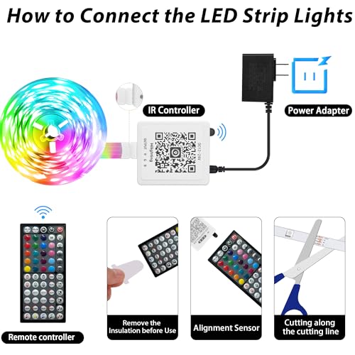 50FT RGB LED Strip Lights for Bedroom with Remote & App Control Music Sync