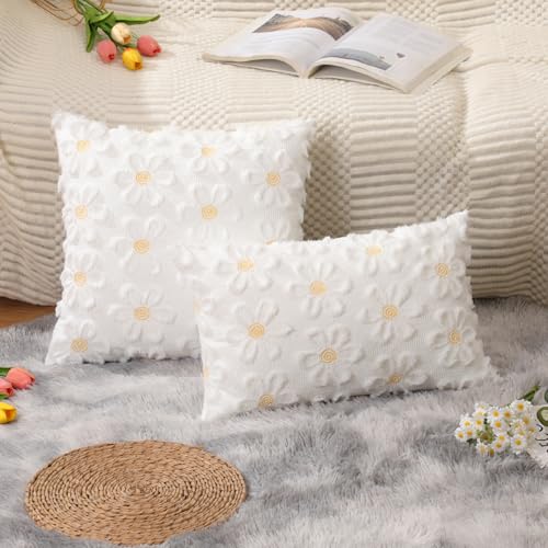 Daisy Spring Pillow Covers 18x18 inch Set of 2 - Soft Plush Polyester