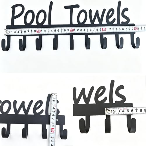GreatMH 9-Hook Black Pool Towel Rack for Outdoor and Bathroom Storage
