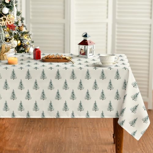 Christmas Tablecloth 60 x 120 Inch Rectangular Trees Green Boho - Holiday Home Decor