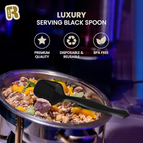 12 Pack Heavy Duty Black Plastic Serving Spoons - Elegant Disposable Utensils for Parties & Gatherings