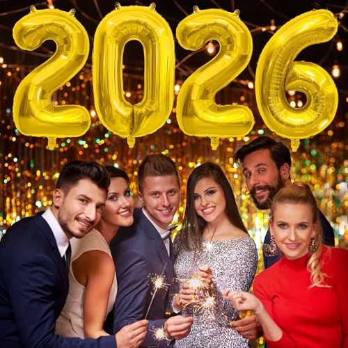 40" Large Gold Foil 2026 Number Balloons for Graduation & New Year's