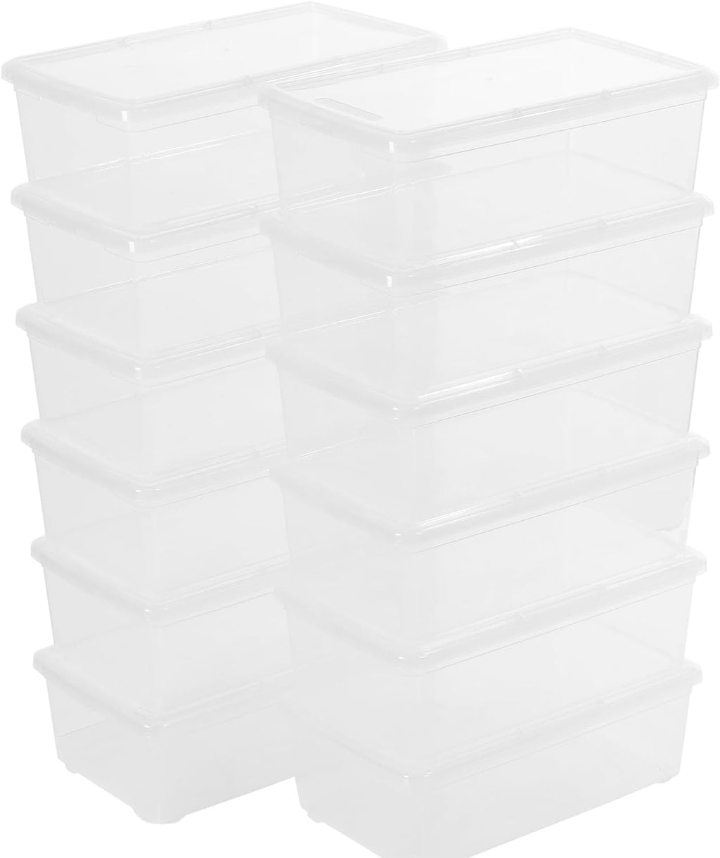 Stackable Clear Storage Bins - 12-Pack Plastic Shoe Boxes with Lids | 6 Quart Latching Containers
