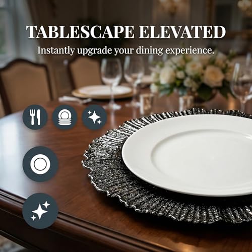 Black Plastic Charger Plates Set of 12 - 13 Inch Dinner Plate Chargers