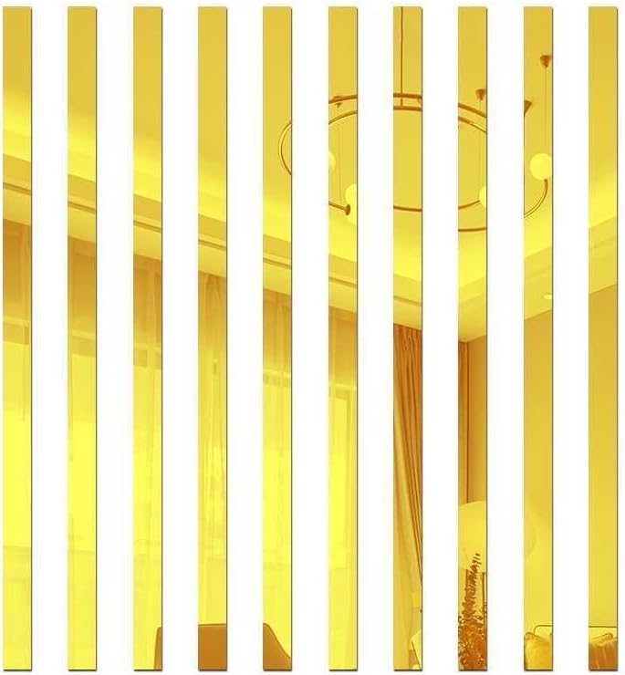 Gold Mirror Wall Stickers 10Pcs Acrylic Striped Art Tile Decals